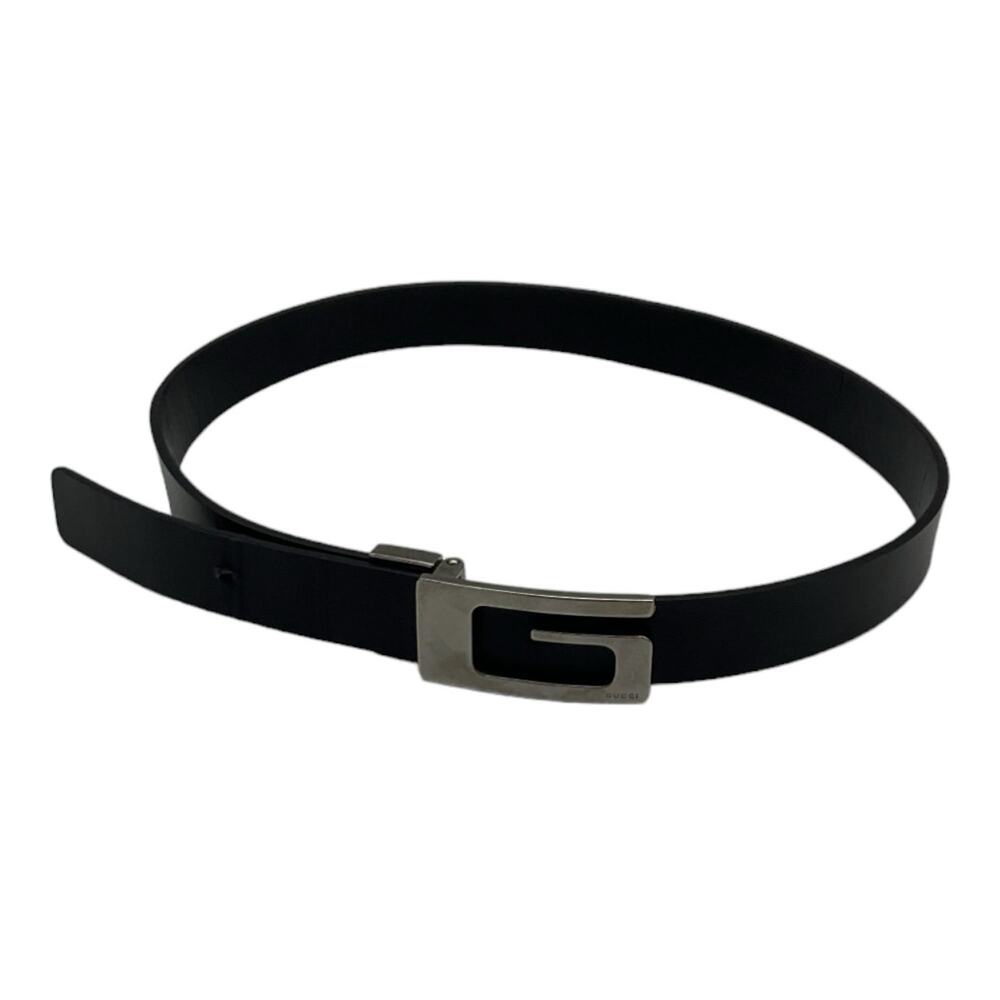 Authentic Gucci Black Leather G Logo Belt Silver Buckle Sz 70/28 Italy Vintage